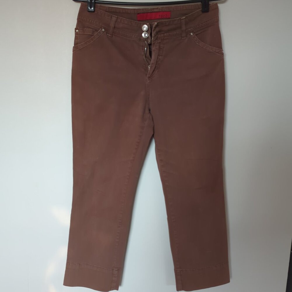 Tuzzi Italy Women's Size US 8, F 40 Soft Slim Denim Jean Pants Cropped Brown